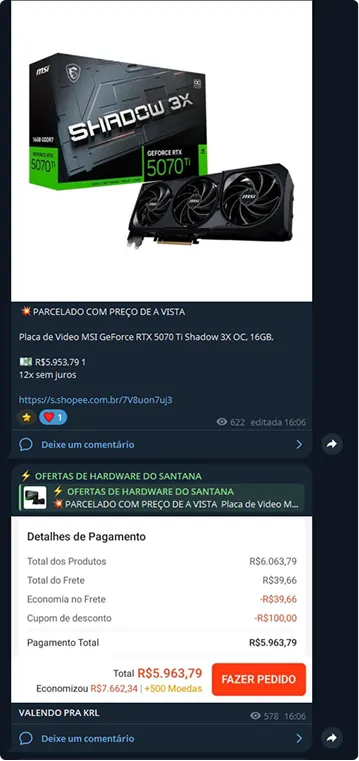Placa de vídeo em oferta relâmpago